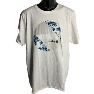 Hurley Crewneck Graphic T Shirt XL White Cotton Short Sleeve Hawaiian Surf Skate